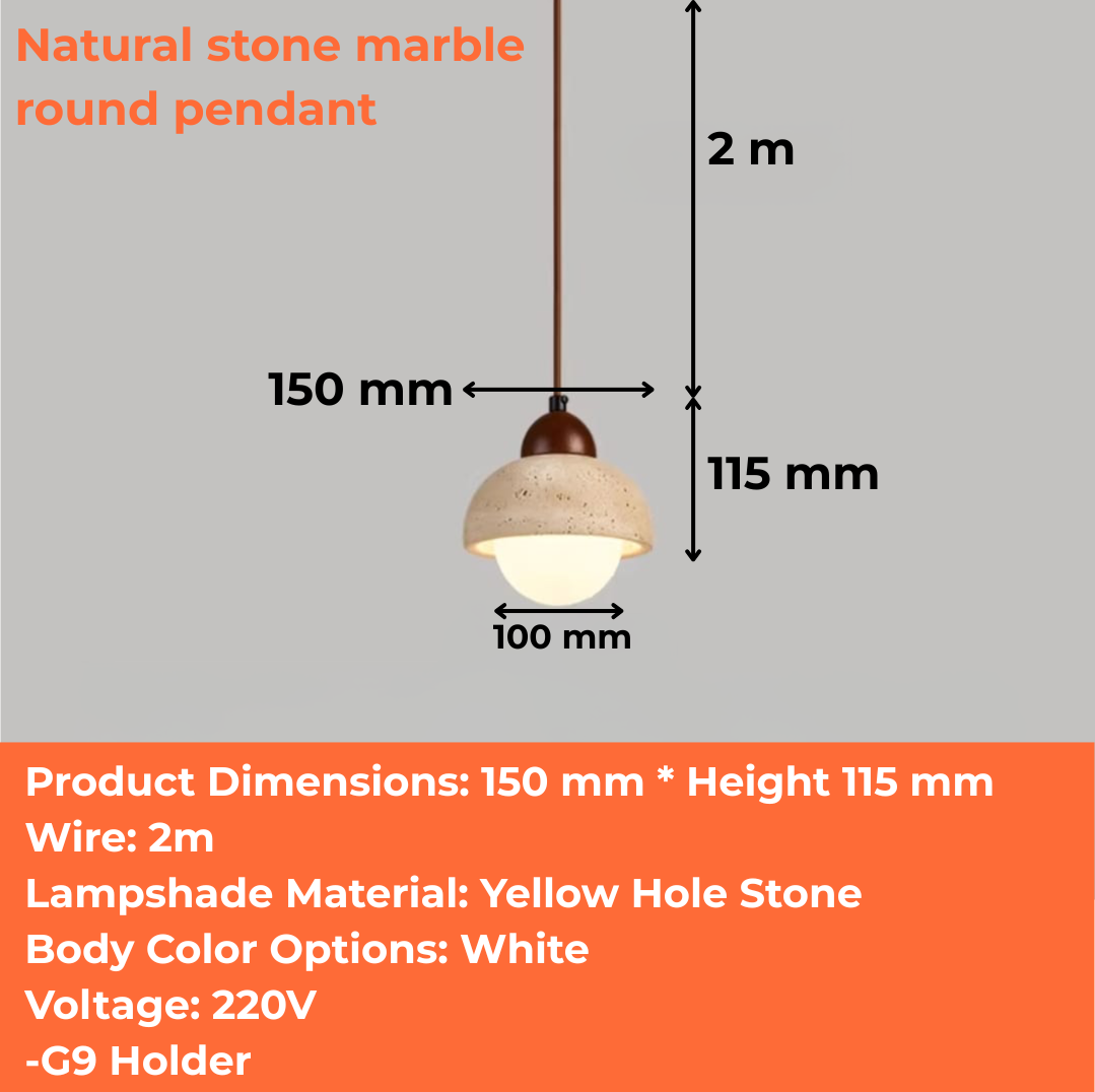 Natural stone marble round pendant