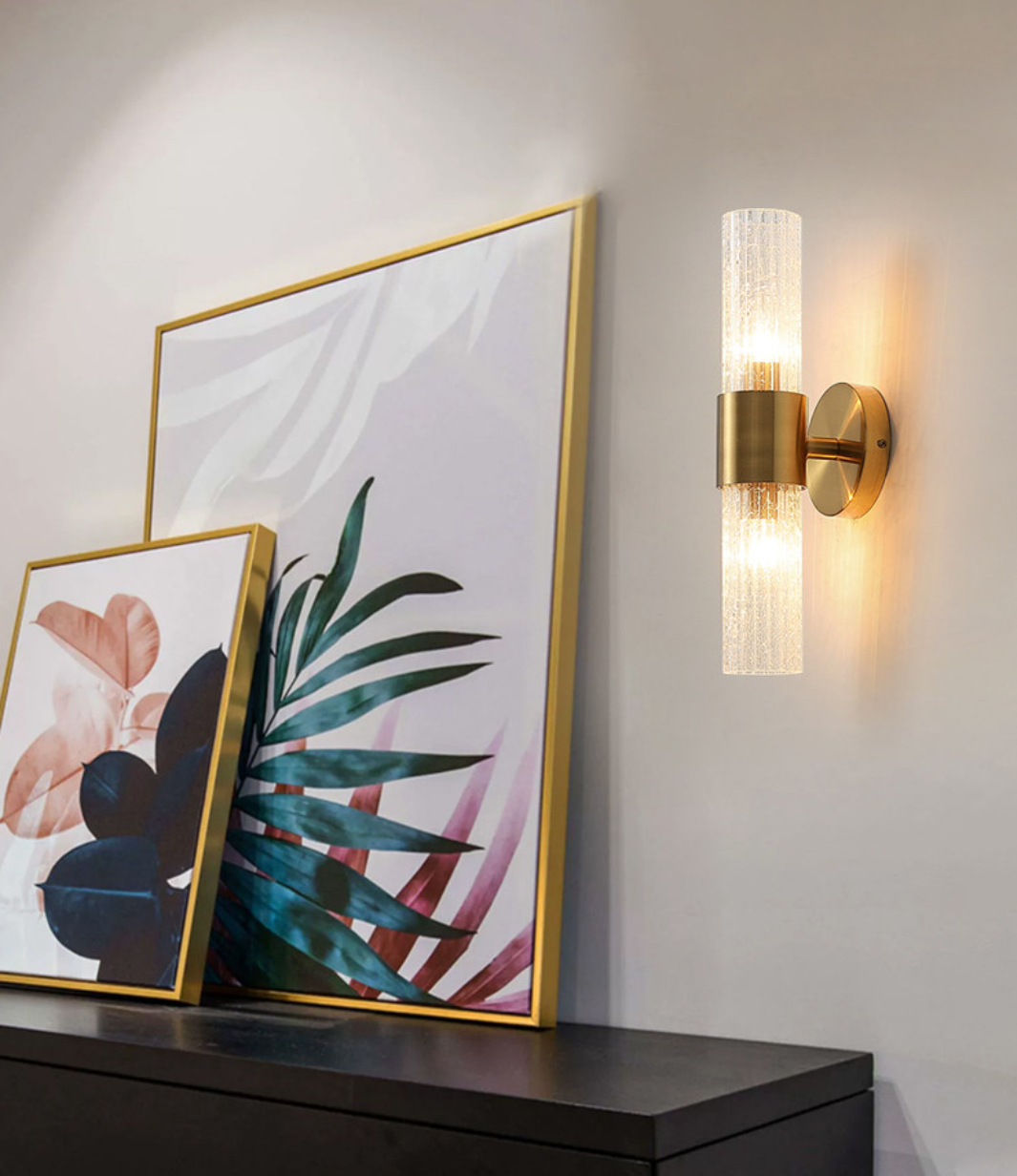 Ribbed Glass Dual Wall Lamp (B00984W-02 CH/GD)