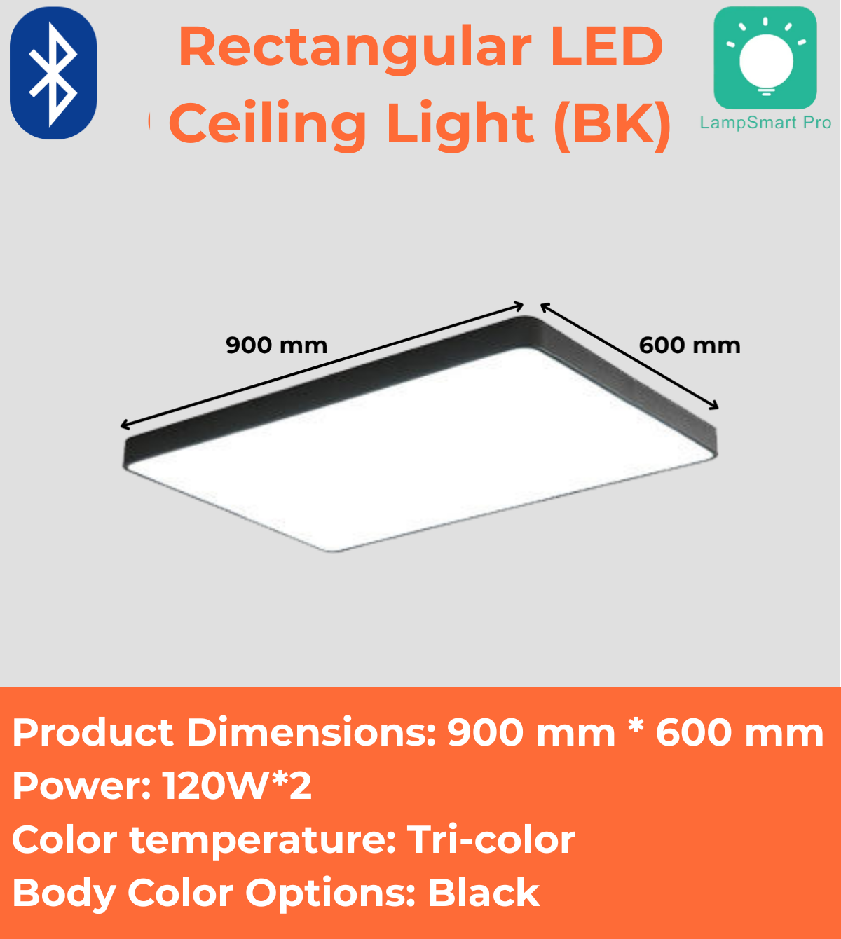 Rectangular LED Ceiling Light (WH/BK)