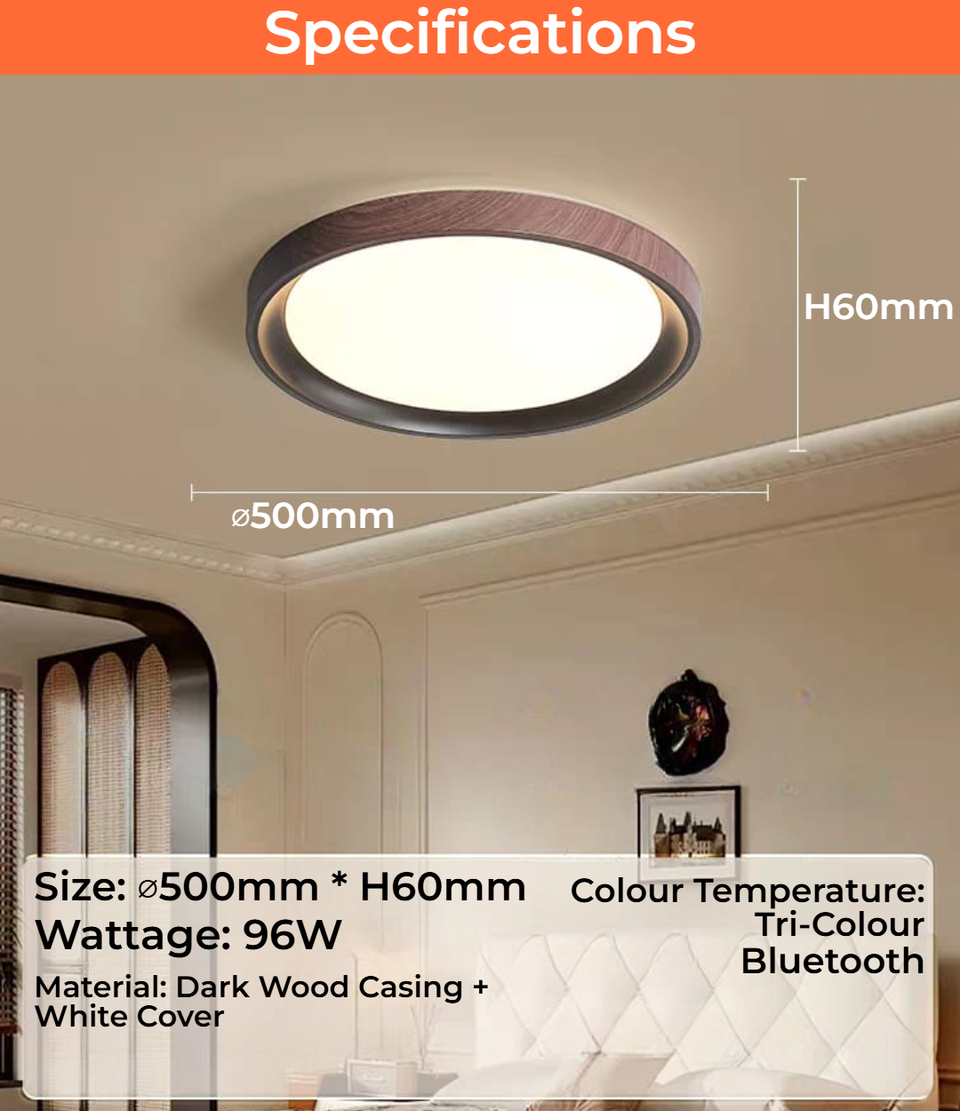 Nordic Wood Ceiling Light (C/1963 - BK/WD)