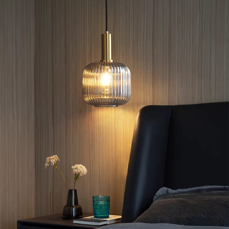 Gold-Tone Fluted Glass Pendant Light