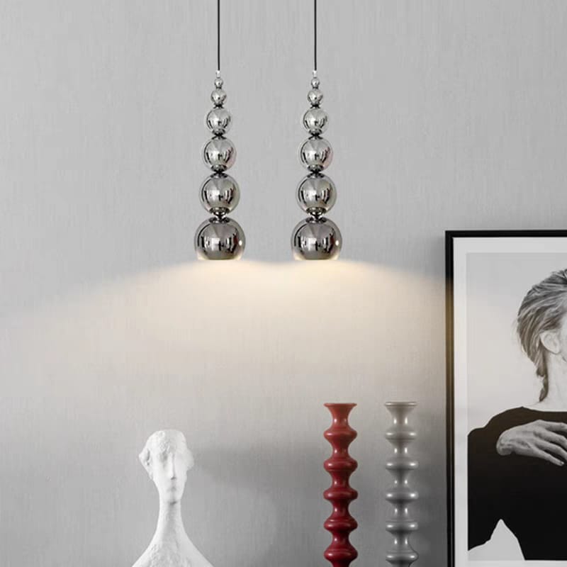 Stacked Silver Chrome Sphere Pendant Light