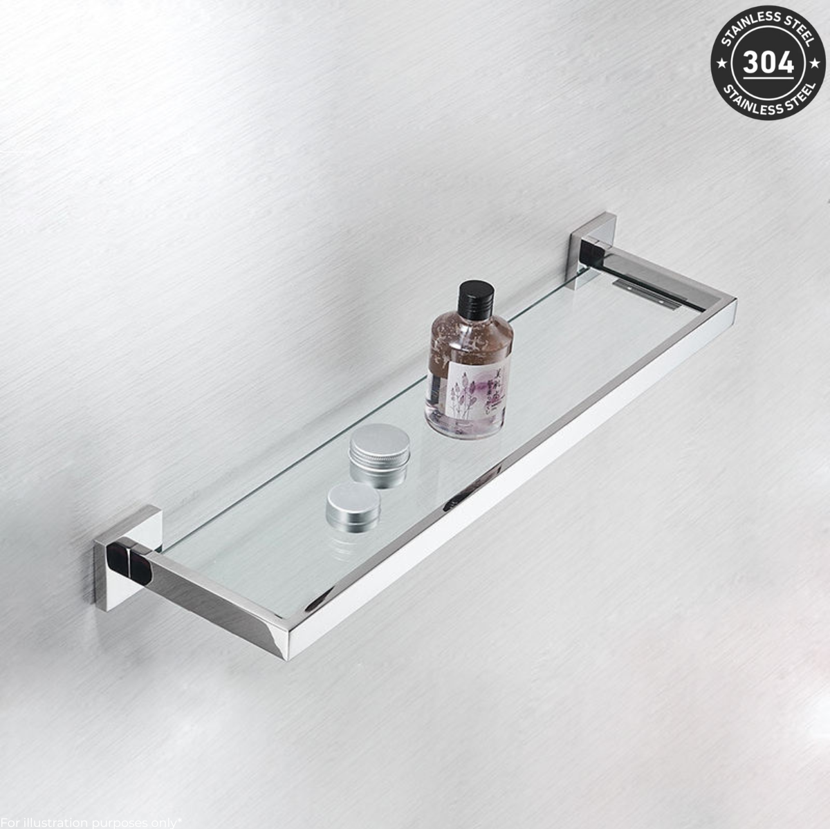 Stainless Steel Wall-Mounted Glass Shelf (TS-1098-9 CH/BK)