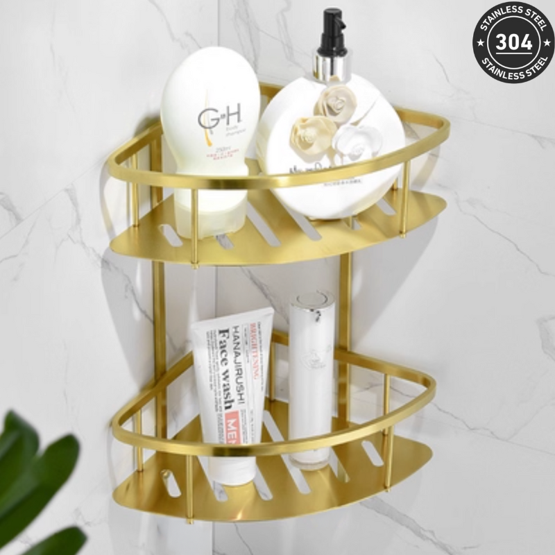 Stainless Steel Double Tier Corner Shower Rack (TS-AA001S TT/BL/CH/GD)