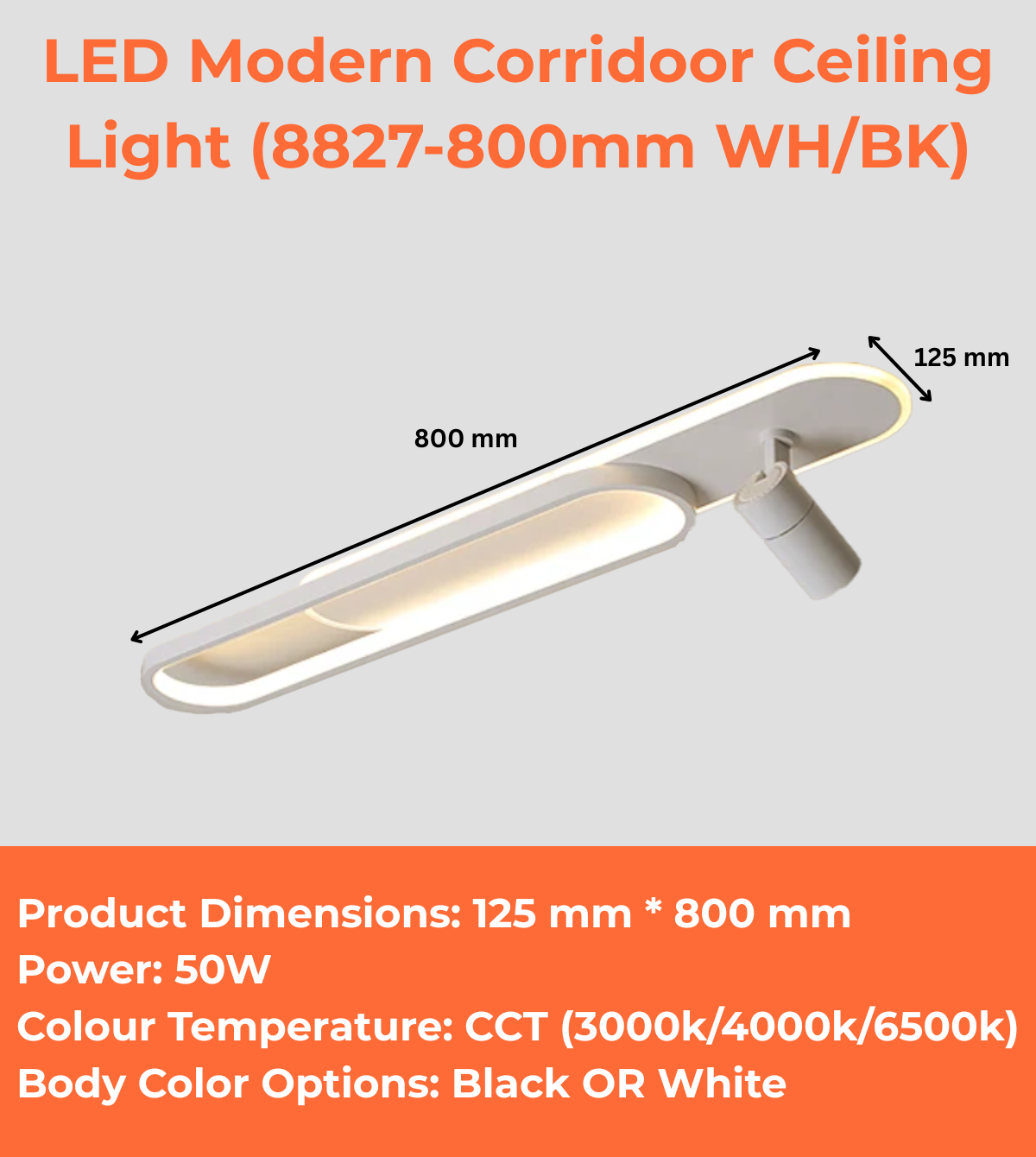 LED Modern Corridoor Ceiling Light (8827-800mm WH/BK)