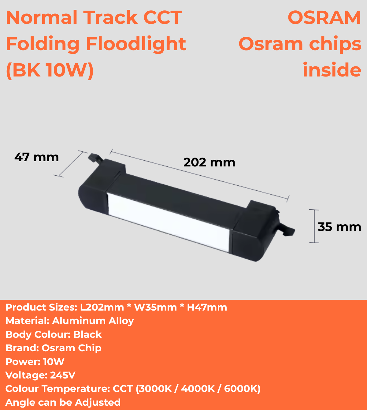 Normal Track CCT Folding Floodlight (WH/BK 10W/20W/40W/60W)
