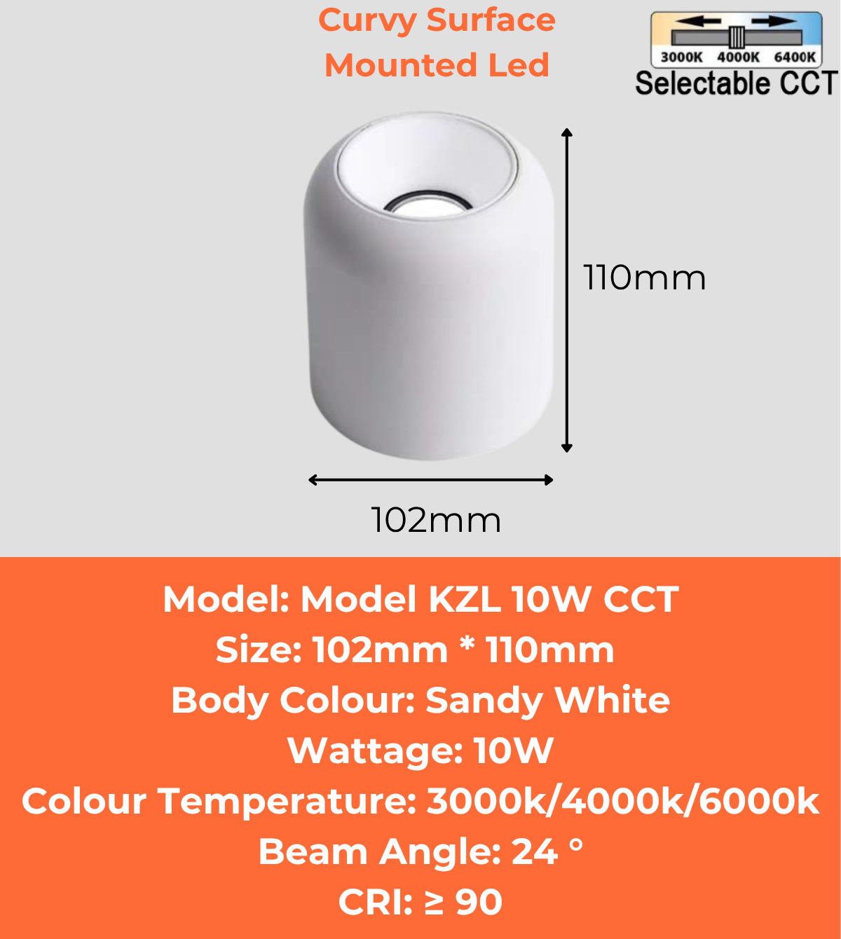 Curvy Surface Mounted Led KZL 10W CCT