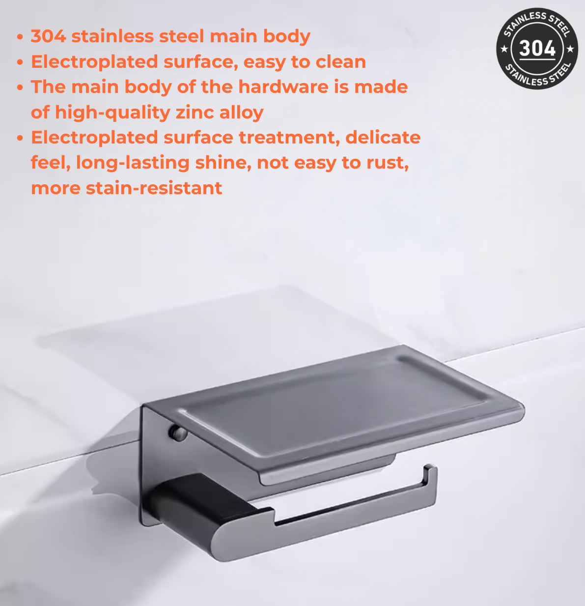 Stainless Steel Toilet Roll Holder With Shelf (TS-1098 4 TT/BK/CH/GD)	