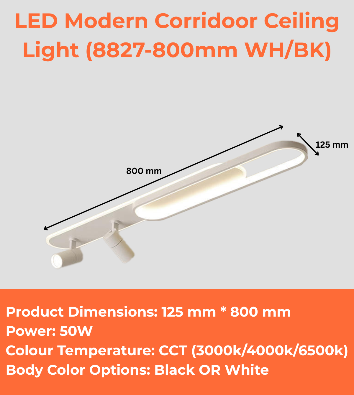 LED Modern Corridoor Ceiling Light (8827-800mm WH/BK)