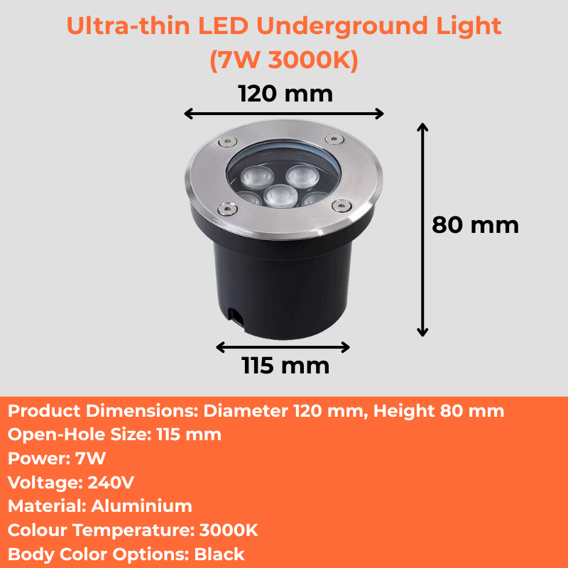 Ultra-thin LED underground light (3W/7W 3000K)