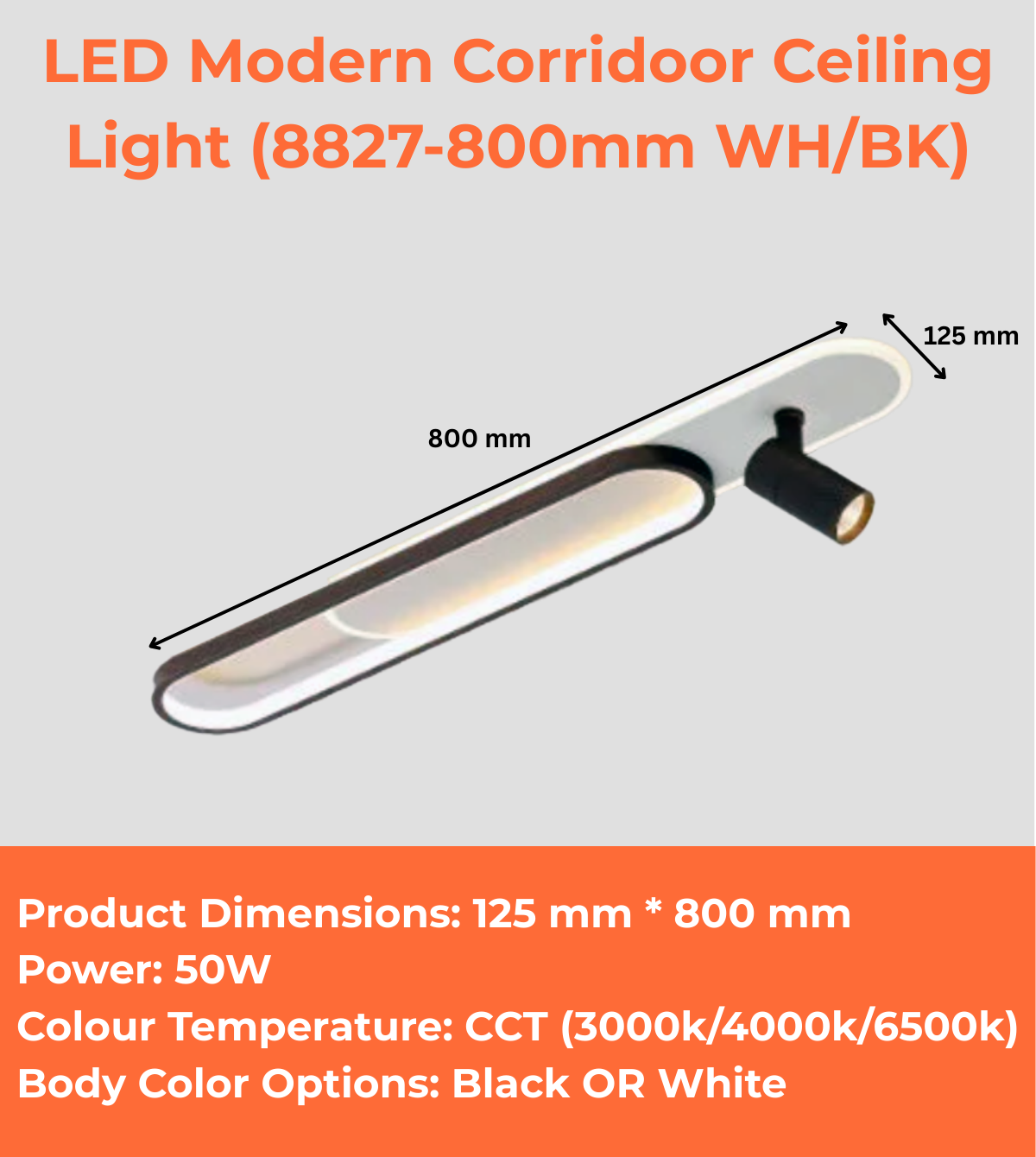 LED Modern Corridoor Ceiling Light (8827-800mm WH/BK)