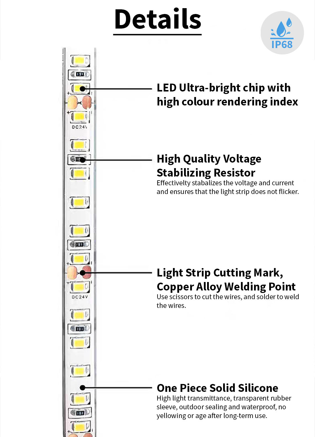 24V IP68 Waterproof 1M / 120 LED Strip Light