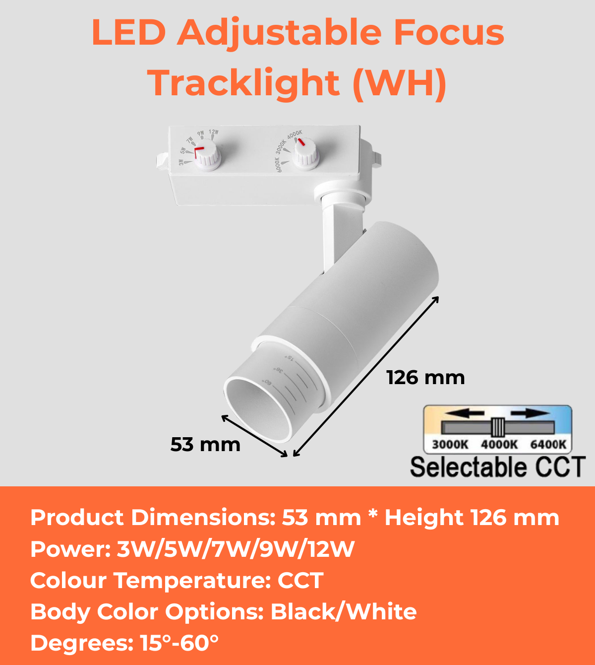 LED Adjustable Focus Tracklight (WH/BK)