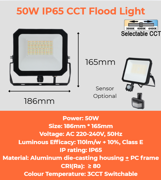 IP65 CCT Flood Light 20W/30W/50W/100W