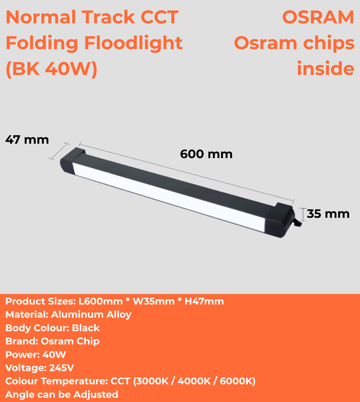 Normal Track CCT Folding Floodlight (WH/BK 10W/20W/40W/60W)