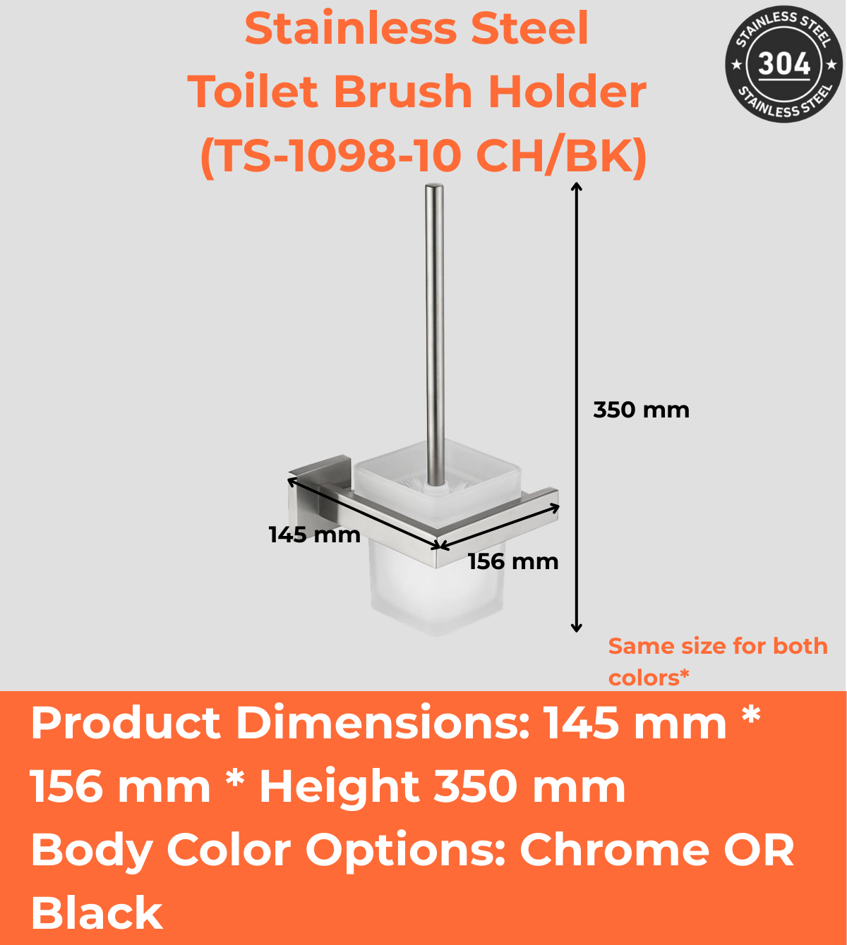 Stainless Steel Toilet Brush Holder (TS-1098-10 CH/BK)