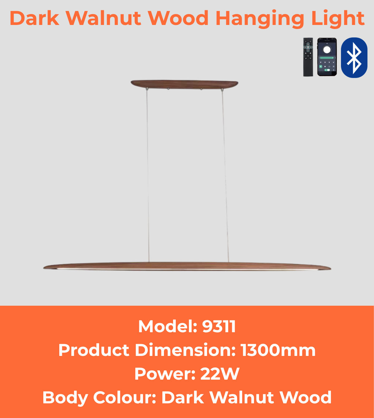 Dark Walnut Wood Hanging Light