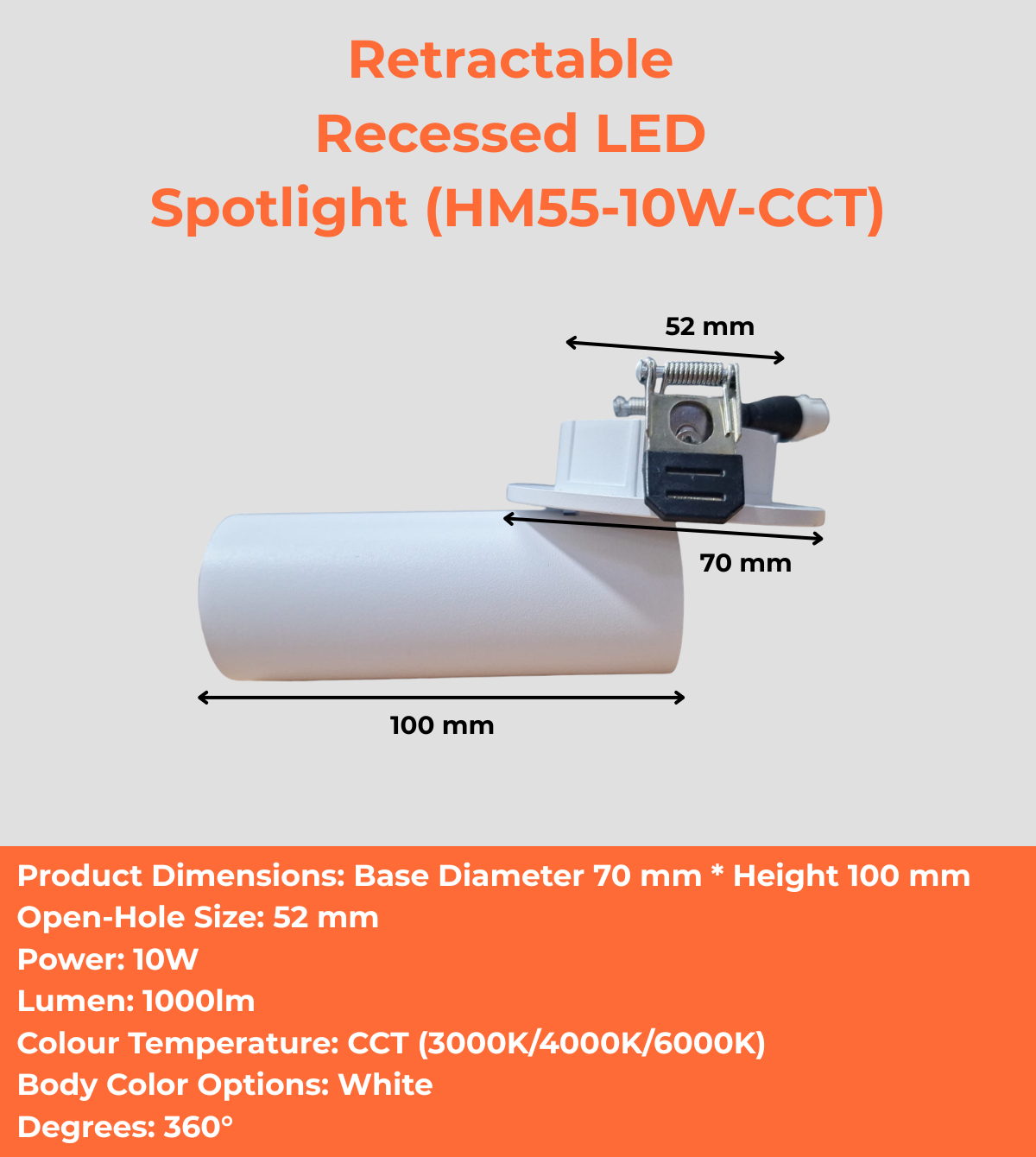 Retractable Recessed LED Spotlight - (HM CCT)