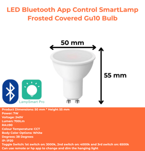 LED Bluetooth App Control SmartLamp Frosted Covered Gu10 Bulb