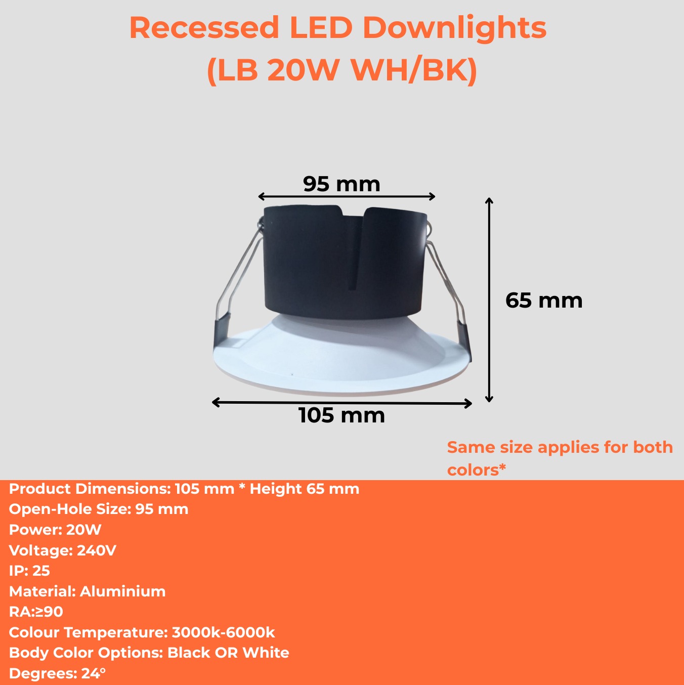 Recessed LED Downlights (LB 7W/12W/20W WH/BK)