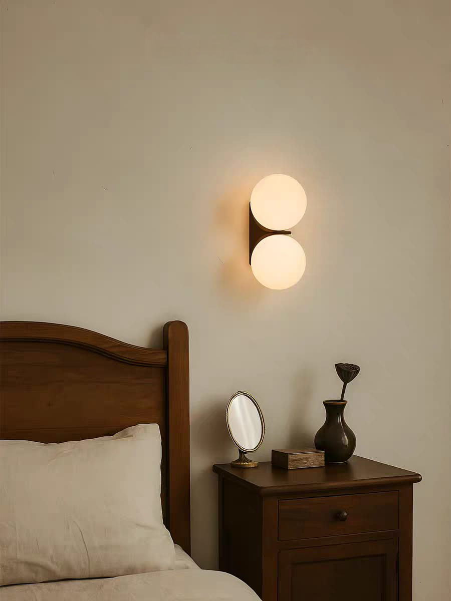 Double Dark Walnut Evelyn Orb Wall Lamp
