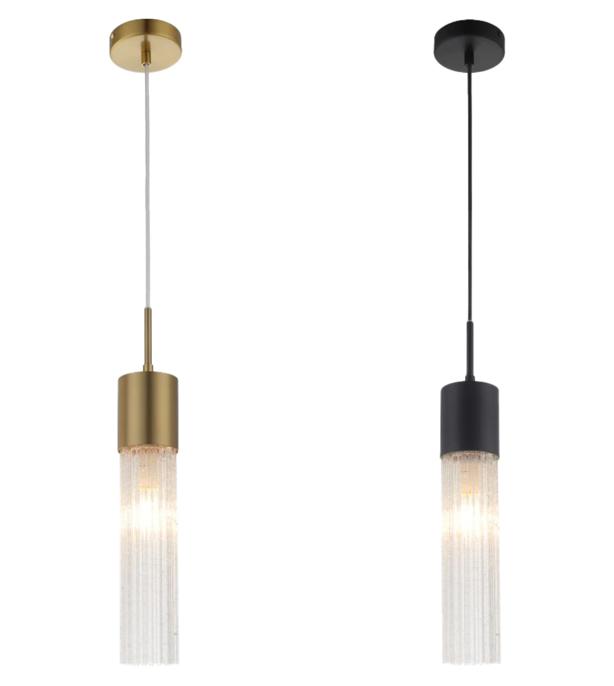 Ribbed Glass Pendant Hanging Light (B00984P-01 BK/GD)