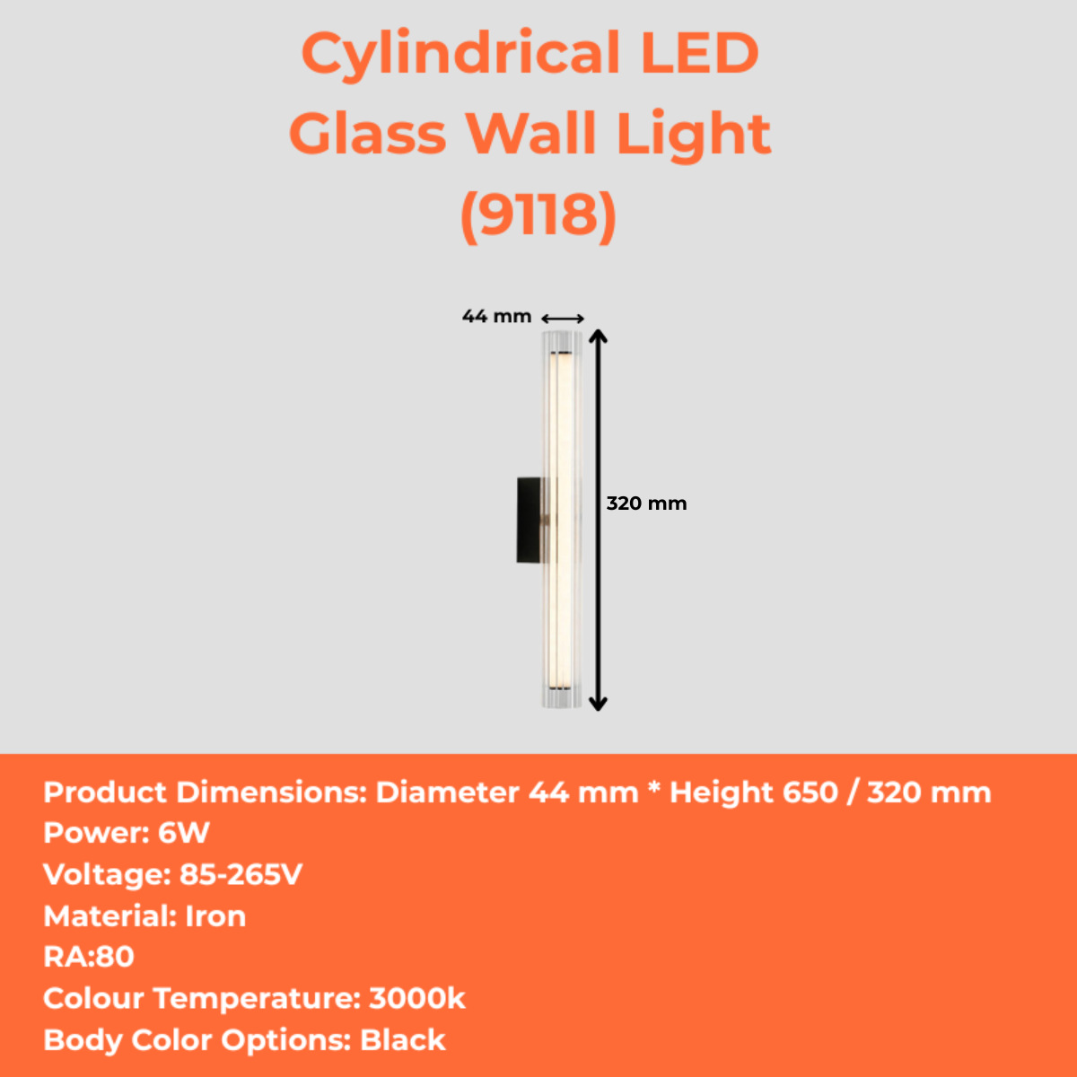 Cylindrical LED Glass Wall Light (9118)
