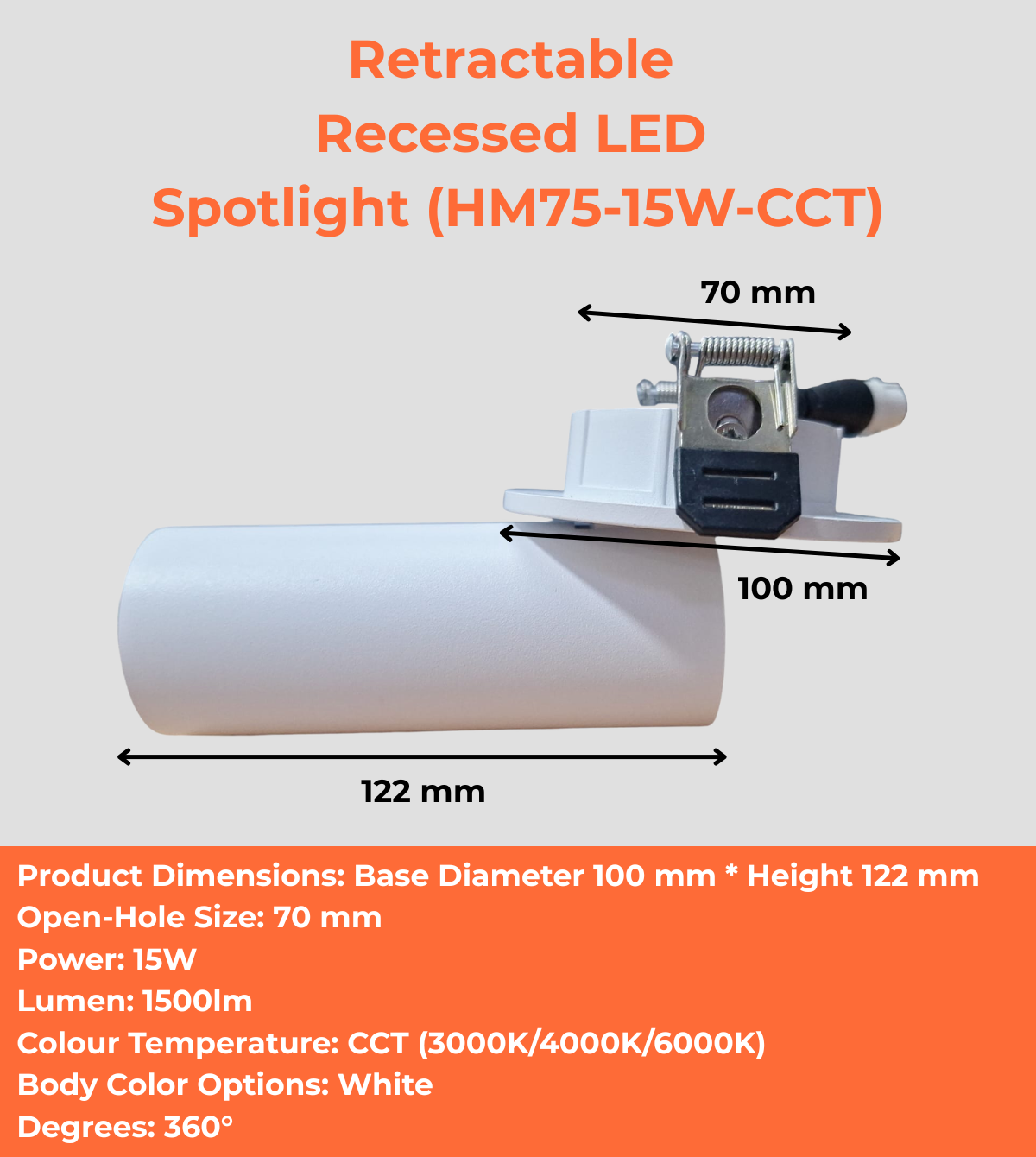 Retractable Recessed LED Spotlight - (HM CCT)
