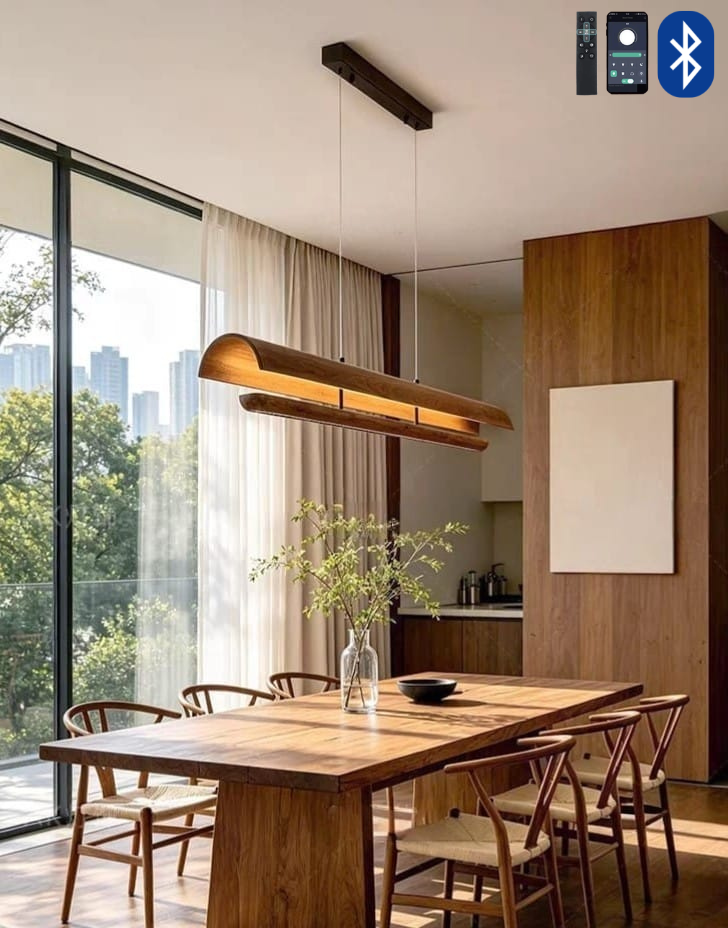 Curved Walnut Wood Linear Pendant Hanging Light