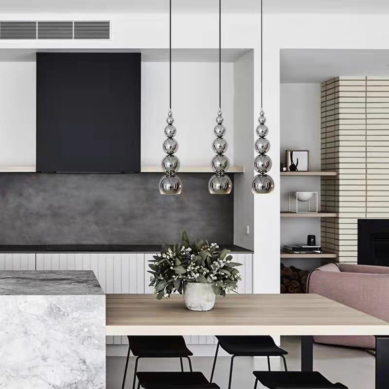 Stacked Silver Chrome Sphere Pendant Light