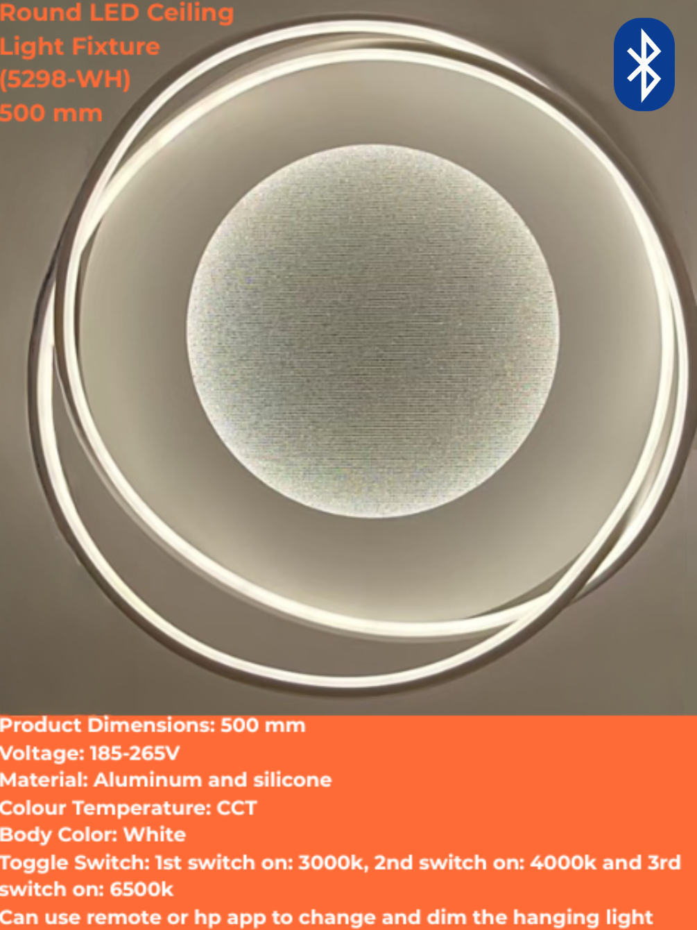 Round LED Ceiling Light Fixture (5298-WH) 500 mm