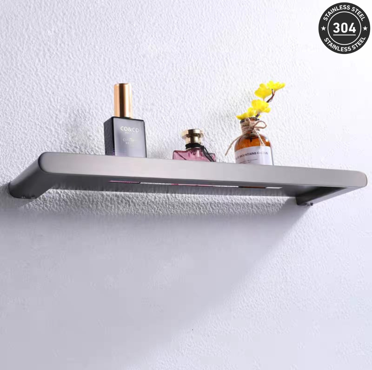 Stainless Steel Slotted Bathroom Shelf (TS-5903 TT/BK/CH/GD)