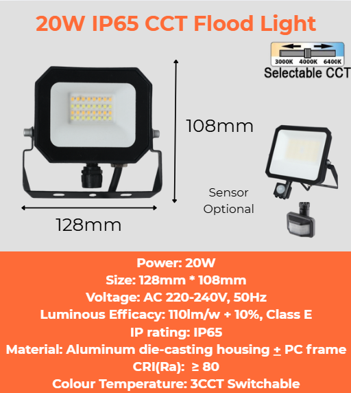 IP65 CCT Flood Light 20W/30W/50W/100W