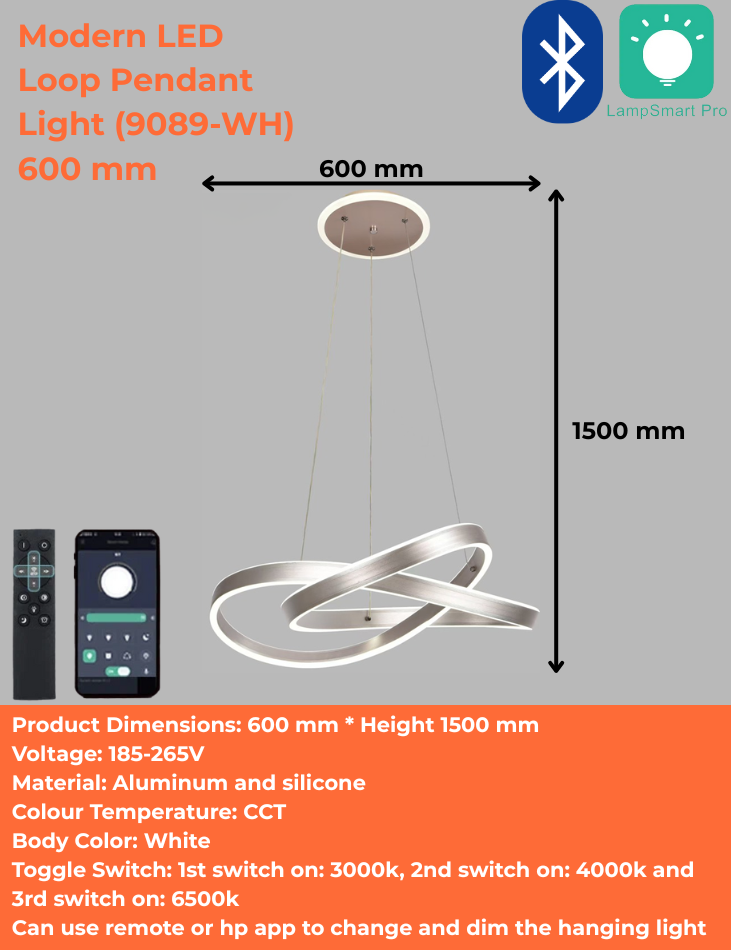 Modern LED Loop Pendant Light (9089-WH) 600 mm