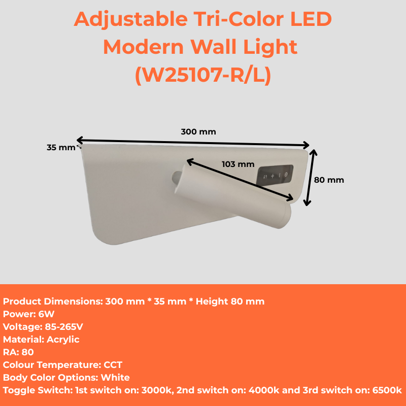 Adjustable Tri-Color LED Modern Wall Light (W25107-R/L)