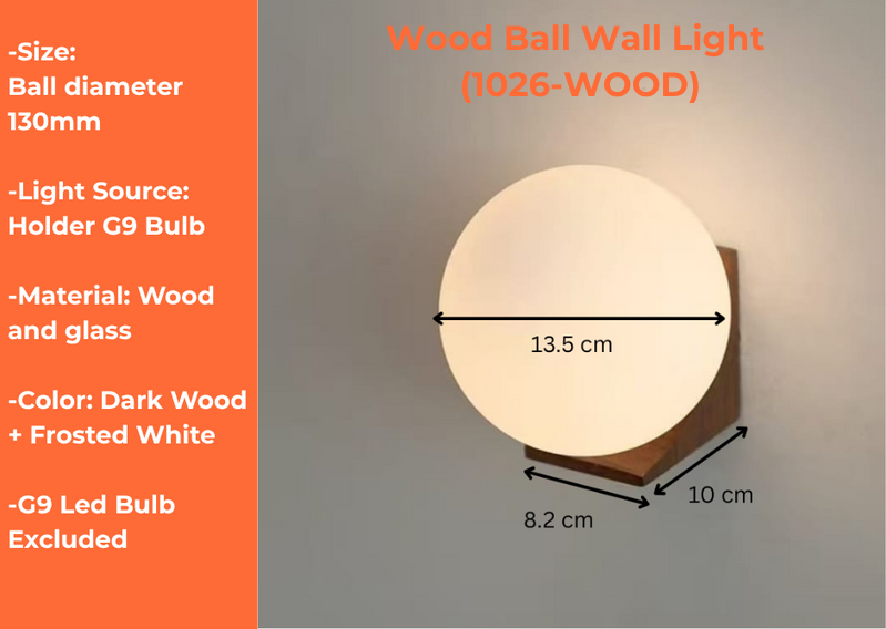 Wood Ball wall light (1026-WOOD)