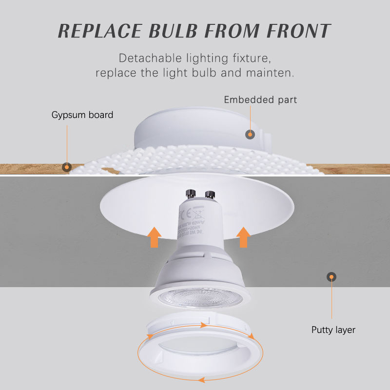 Trimless / Frameless Round Single head Recessed Gu10 casing (WX-1)