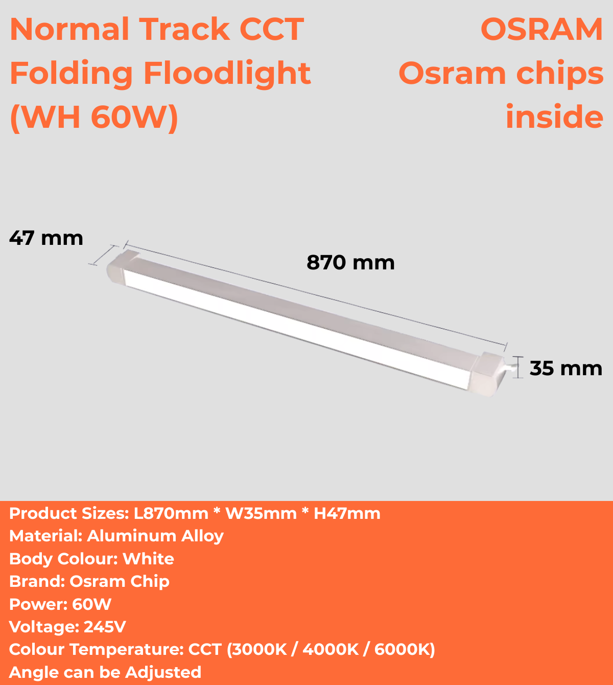 Normal Track CCT Folding Floodlight (WH/BK 10W/20W/40W/60W)