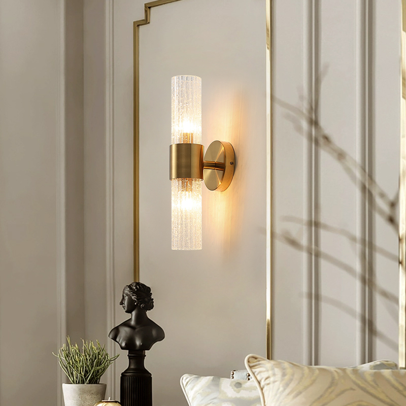 Ribbed Glass Dual Wall Lamp (B00984W-02 CH/GD)