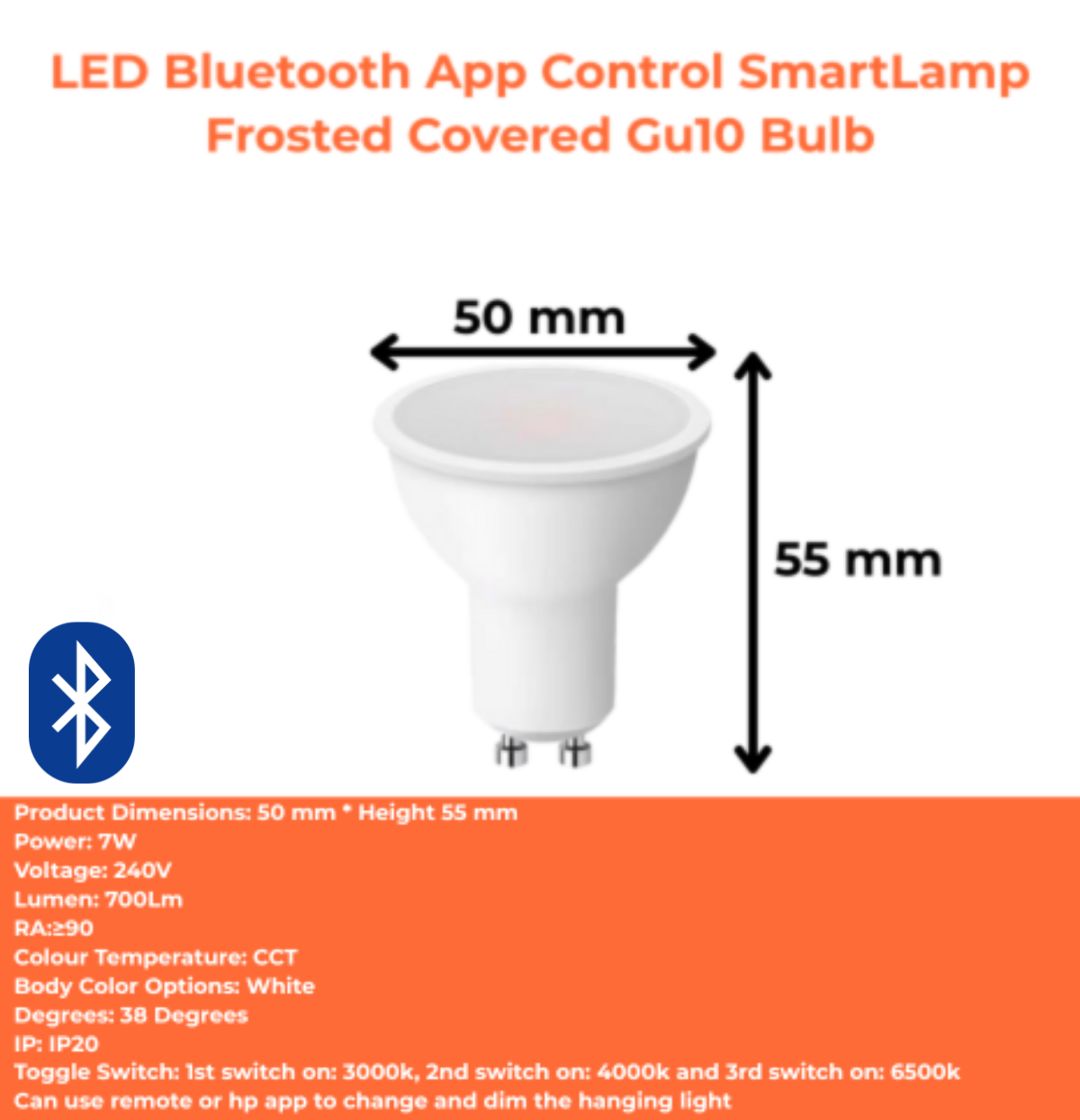 LED Bluetooth App Control SmartLamp Frosted Covered Gu10 Bulb
