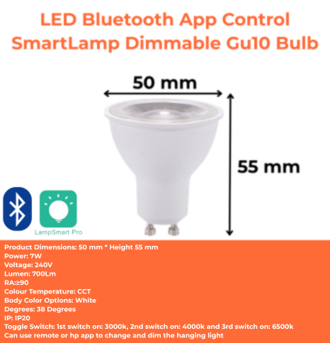 LED Bluetooth App Control SmartLamp Dimmable Gu10 Bulb