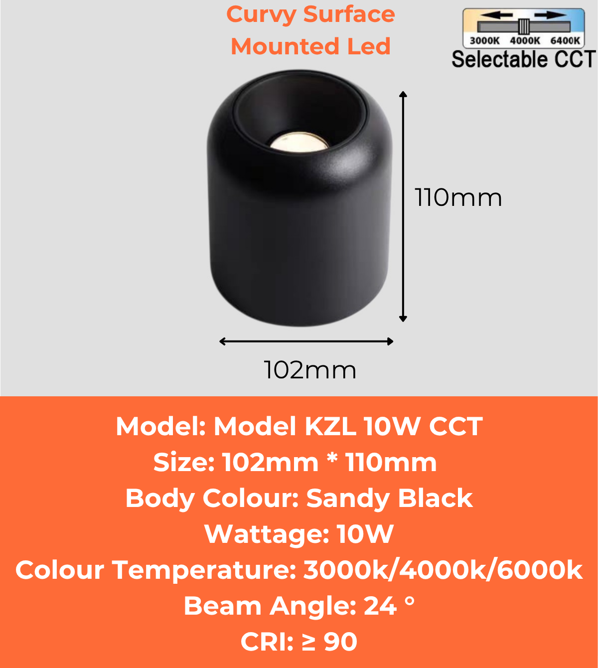 Curvy Surface Mounted Led KZL 10W CCT