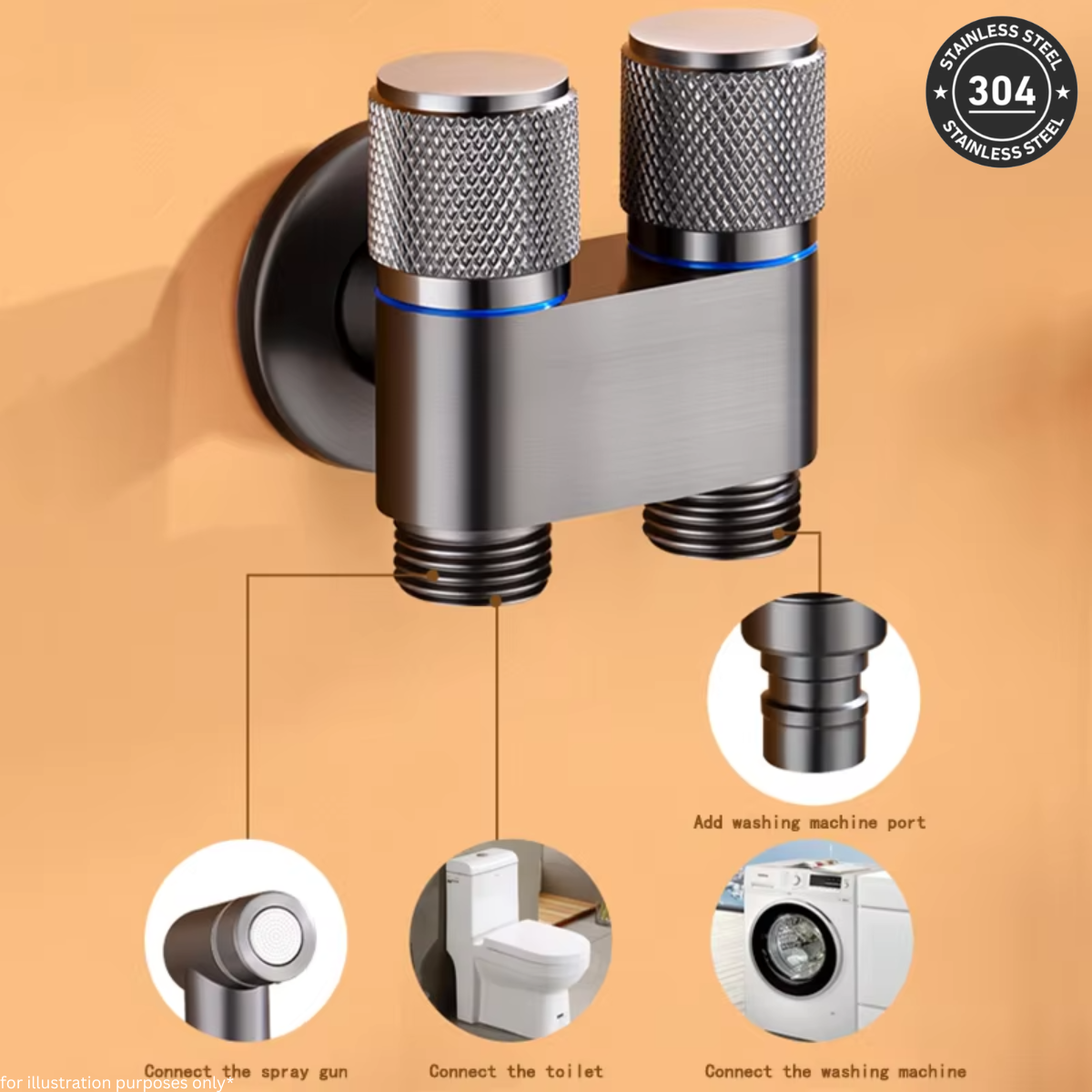 Stainless Steel 2 Way Toilet Valve (CH/BK/TT)