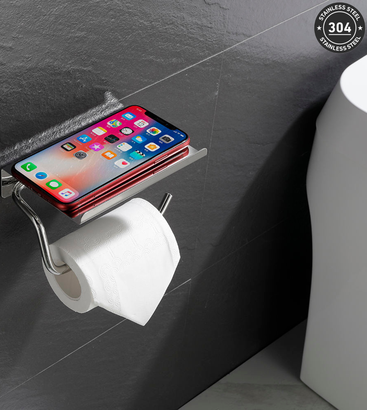 Stainless Steel Toilet Roll Holder With Shelf (TS-4001 CH/BK/TT/SV/LS)