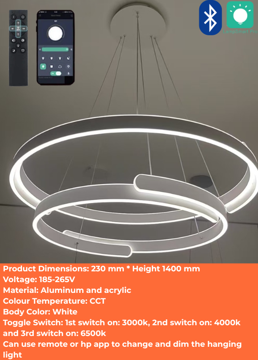 Modern Interlocking Ring LED Pendant Light (9110-WH) 230 mm