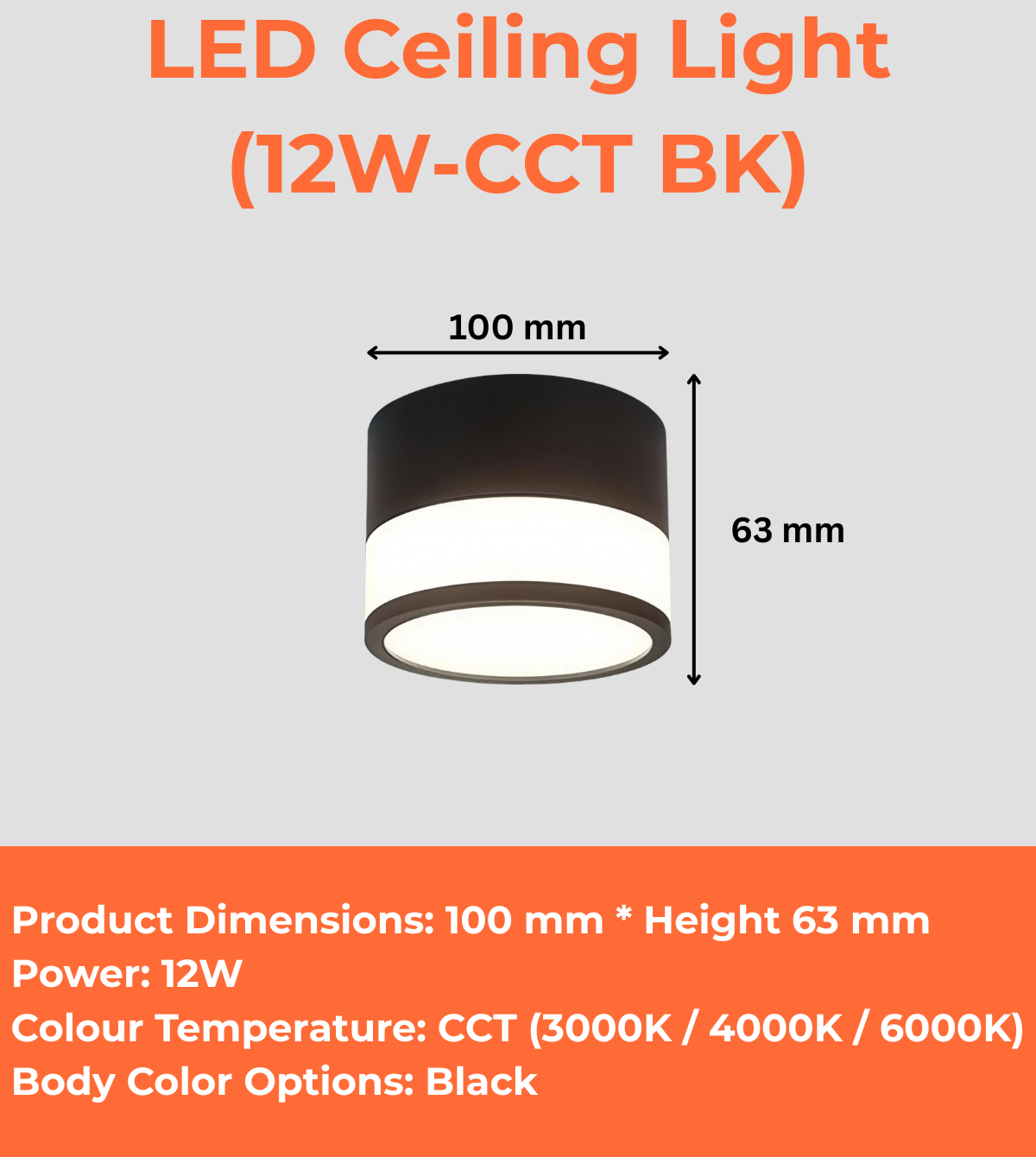 LED Ceiling Light (12W/18W-CCT WH/BK)
