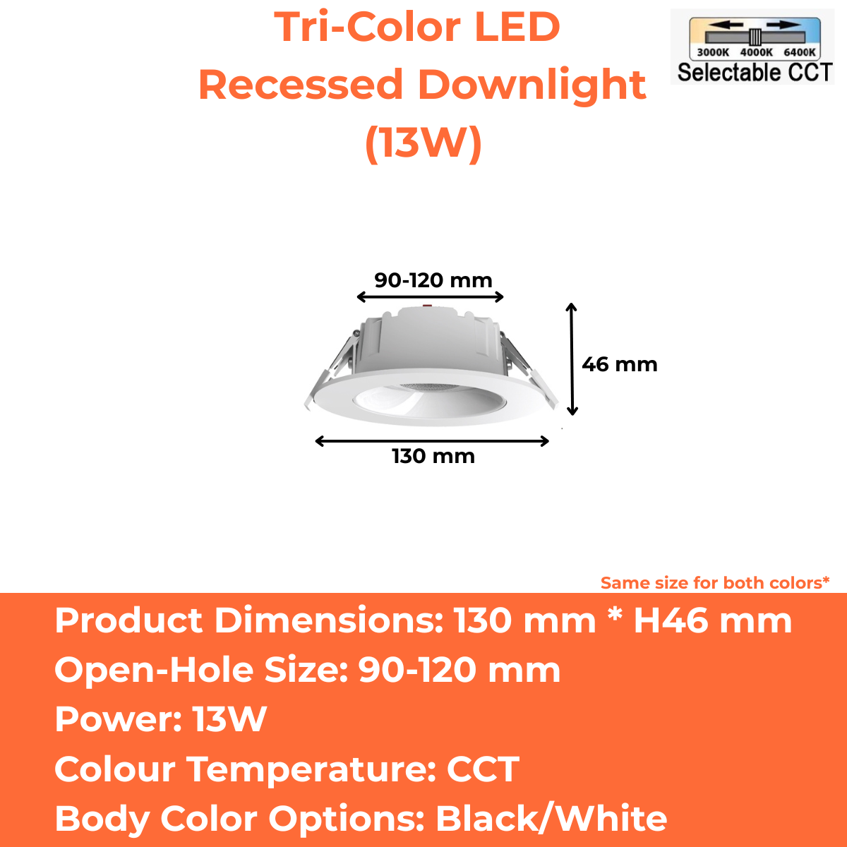 Tri-Color LED Recessed Downlight (9W/13W/18W/23W/37W/36W)
