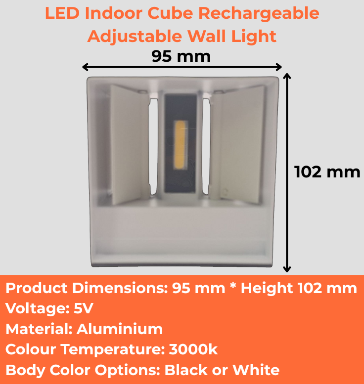 LED Indoor Cube Rechargeable Adjustable Wall Light