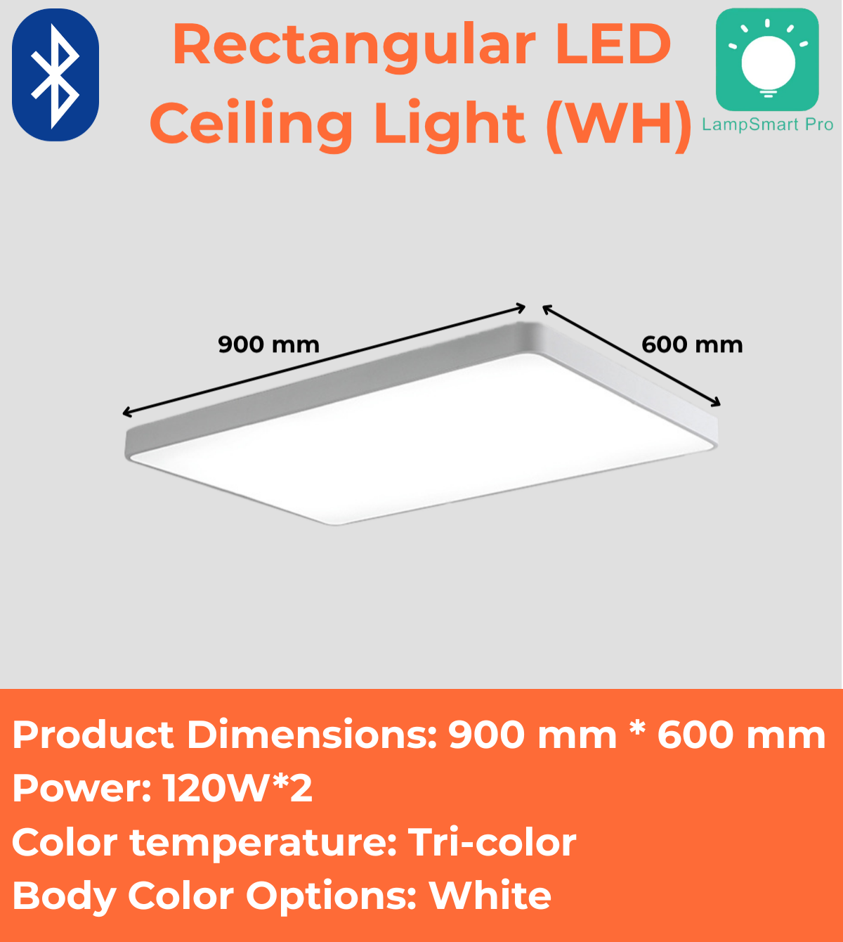 Rectangular LED Ceiling Light (WH/BK)