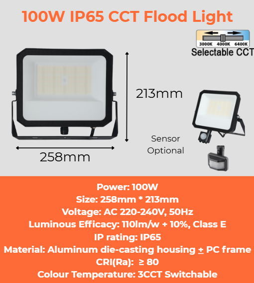 IP65 CCT Flood Light 20W/30W/50W/100W
